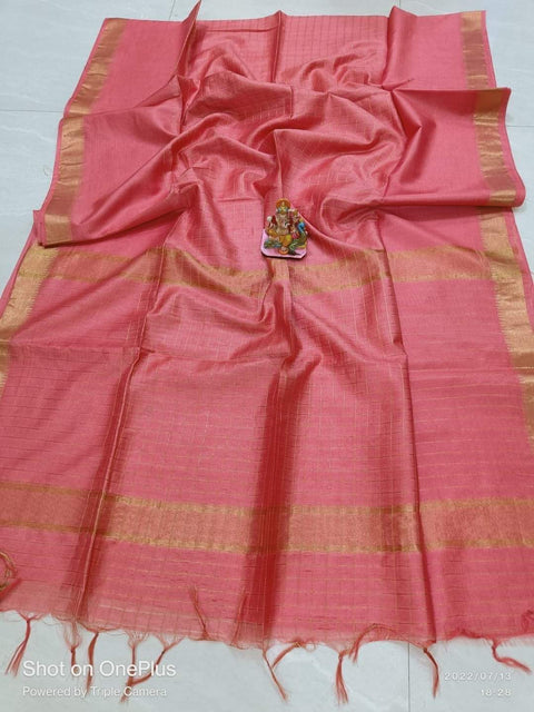 Kota Staple Silk Mangalgiri Mini Checks Saree - Pink