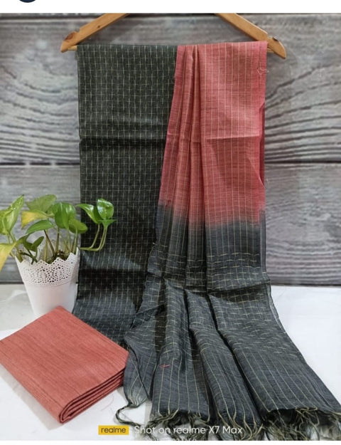 Kantha Woven Kota Banswara Silk Suits - Black