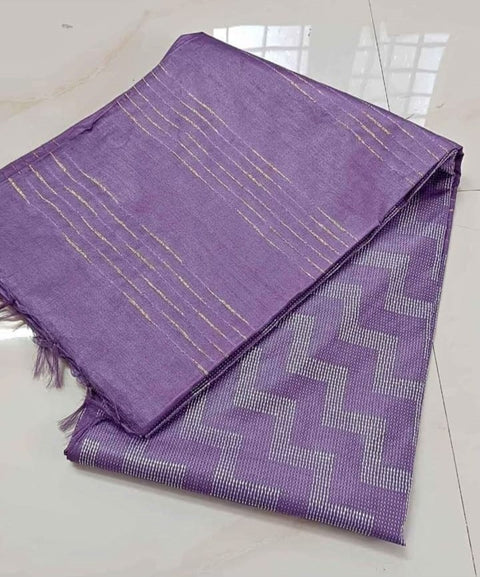 Cotton Silk Kantha Stitch Saree - Purple Color