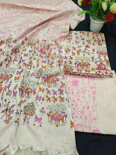 ప్రీమియం క్వాలిటీ కాటన్ సిల్క్ ప్రింటెడ్ డ్రెస్ మెటీరియల్ - డి నెం. 011