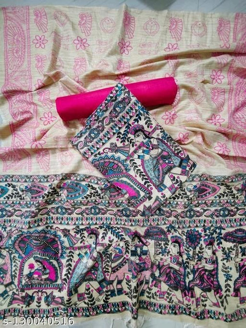 Matka Cotton Madhubani Print Suit - Pink Colour