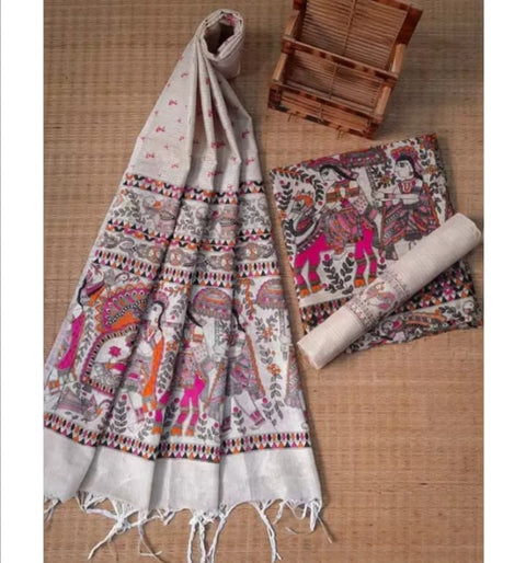 Matka Cotton Screen Printed Kalamkari Dress Material - Pink Colour Design