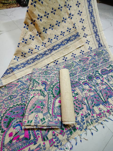 Matka Cotton Dress Material With  Screen Printed Design - Blue Colour Design