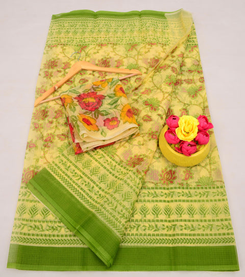 Kota Cotton Kalamkari Printed Saree - Yellow