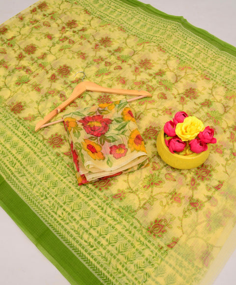 Kota Cotton Kalamkari Printed Saree - Yellow