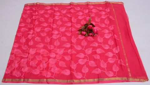 Pure Cotton Kota Embroidered Saree -  Pink Color