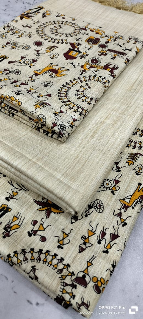 Kalamkari Printed Cotton Silk Dress Material - Design No. 12