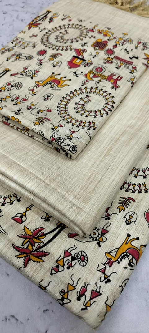 Kalamkari Printed Cotton Silk Dress Material - Design No. 17