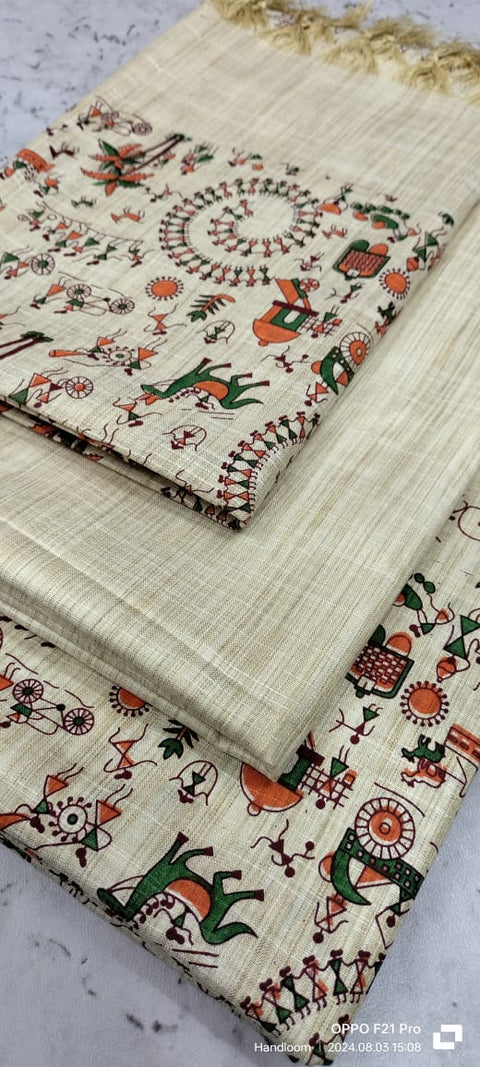 Kalamkari Printed Cotton Silk Dress Material - Design No. 19