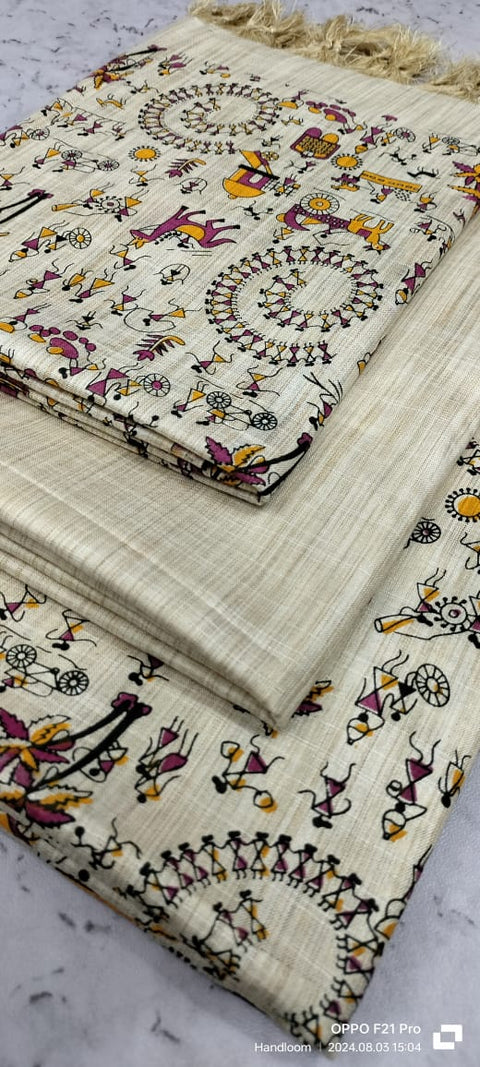 Kalamkari Printed Cotton Silk Dress Material - Design No. 23