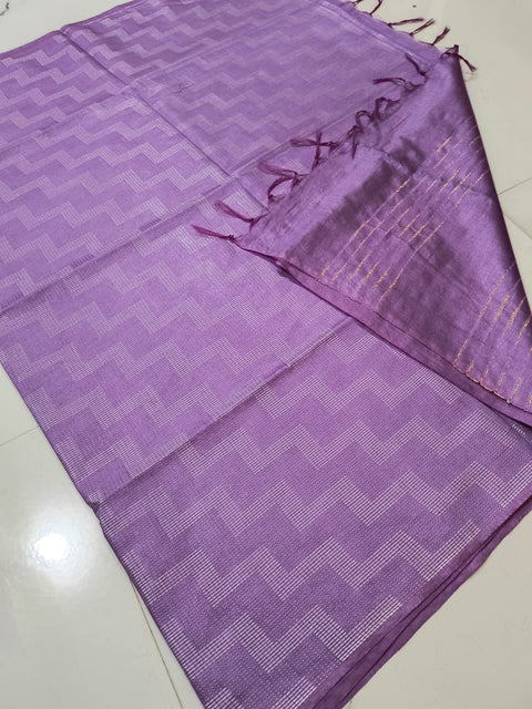 Cotton Silk Kantha Stitch Saree - Purple Color