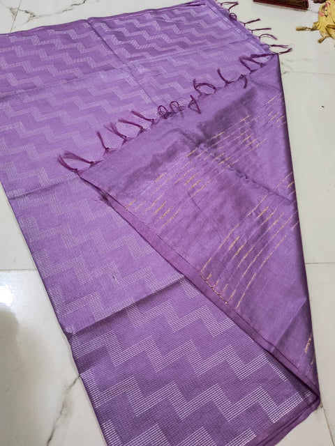 Cotton Silk Kantha Stitch Saree - Purple Color