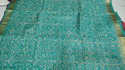 Ajrak Batik Printed Mangalgiri Semi Silk Saree - Teal Blue