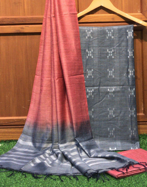 Handloom Kota Baswada Silk Woven Dress Material - Grey Color - Trend In Need