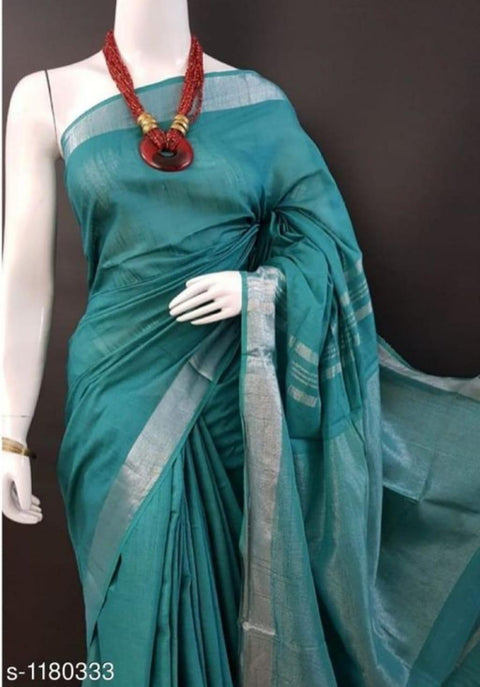 Linen Cotton Mix Plain Saree - Trend In Need